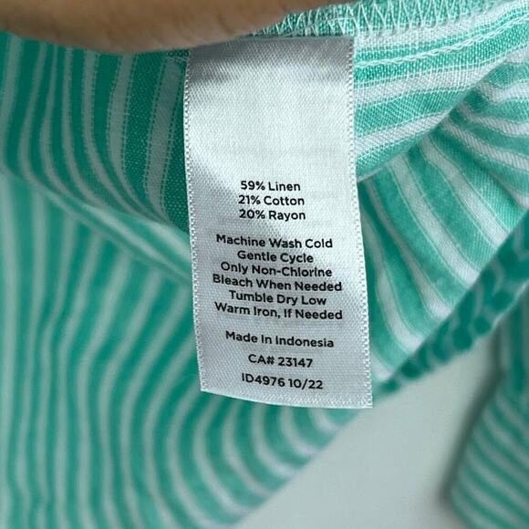 Talbots Green and white striped 1/2 button up Linen blend blouse size small - Picture 7 of 7